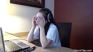 Barely legal year old Lenna Lux jerking in headphones
