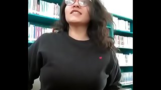 Desi Girl flashing boobs in library in front of camera